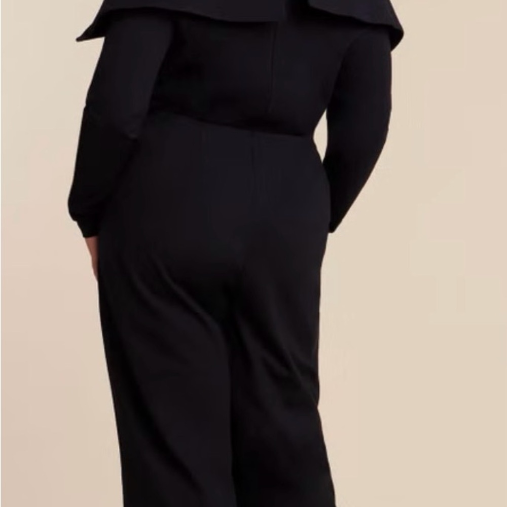 Eloquii Tuxedo Off-Shoulder Black Jumpsuit with Long Sleeves - Picture 2 of 3